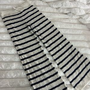 Aerie Knit Pants with Navy and Cream Stripes